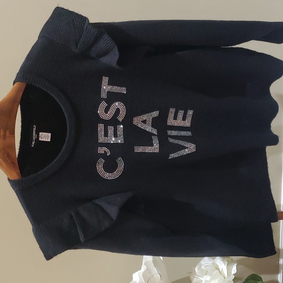 Nwt XL and large Karl lagerfeld sweater black with ringstone - Picture 3 of 12